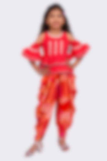 Coral Cotton Blend Printed Dhoti Set For Girls by TWISHA at Pernia's Pop Up Shop