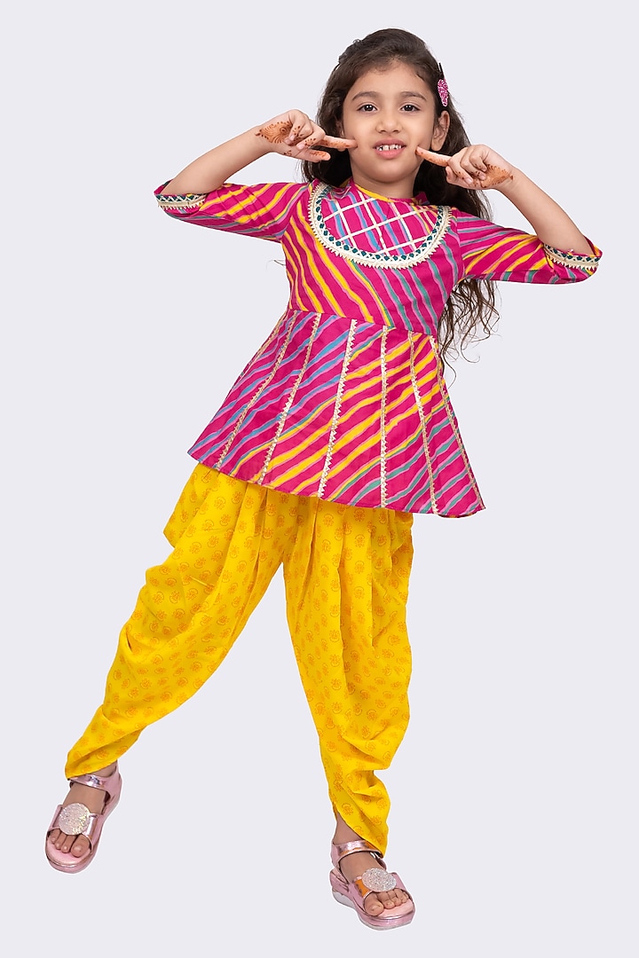 Yellow Cotton Printed Dhoti Set For Girls by TWISHA at Pernia's Pop Up Shop