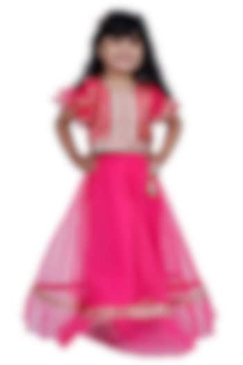 Pink Brocade Lehenga Set For Girls by TWISHA at Pernia's Pop Up Shop