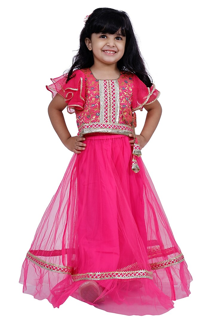 Pink Brocade Lehenga Set For Girls by TWISHA at Pernia's Pop Up Shop
