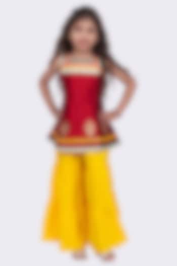 Yellow Jacquard Printed Sharara Set For Girls by TWISHA at Pernia's Pop Up Shop