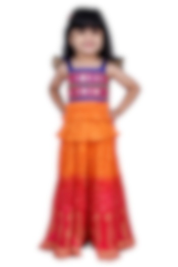 Orange & Red Polyester Tie-Dyed Lehenga Set For Girls by TWISHA at Pernia's Pop Up Shop