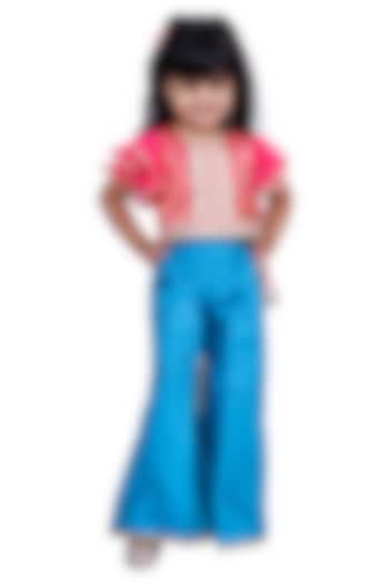 Blue Brocade Palazzo Pant Set For Girls by TWISHA at Pernia's Pop Up Shop