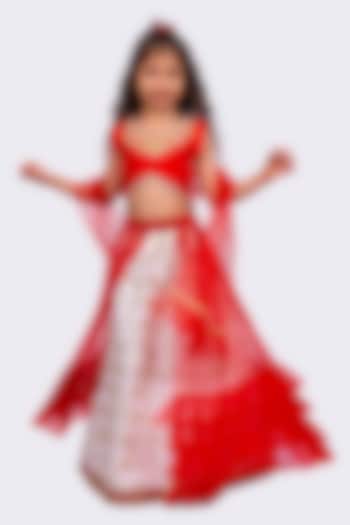 Red Polyester Embroidered Lehenga Set For Girls by TWISHA at Pernia's Pop Up Shop
