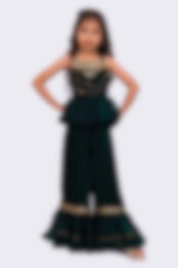 Dark Green Georgette Palazzo Pant Set For Girls by TWISHA at Pernia's Pop Up Shop