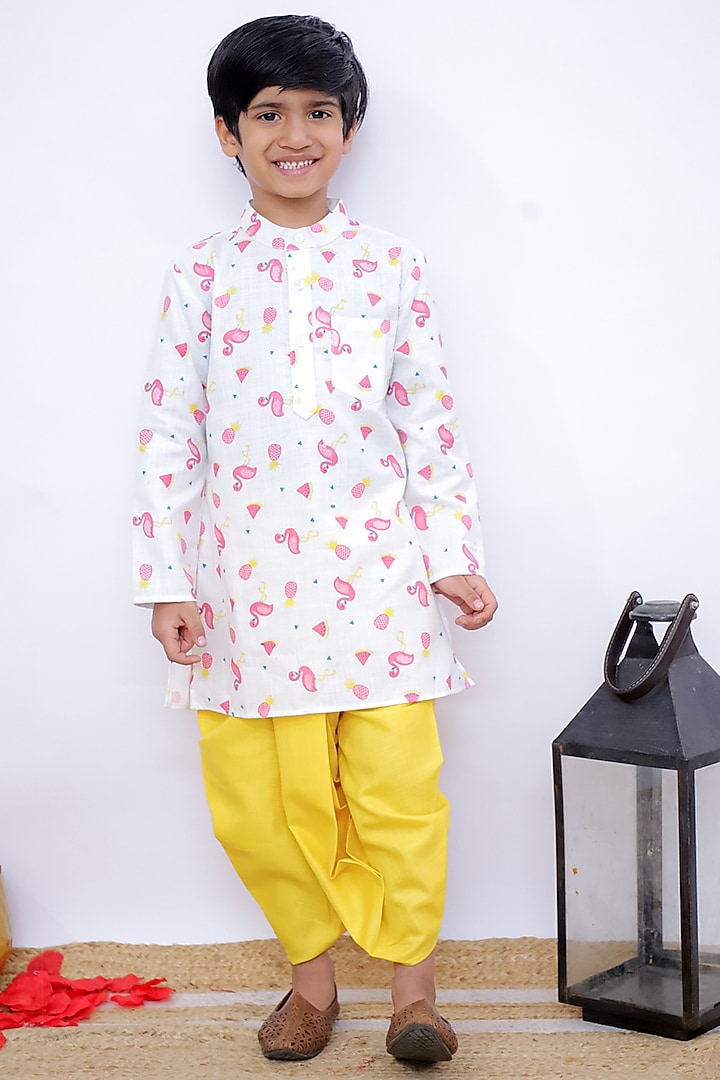 Yellow Polyester Dhoti Set For Boys by TWISHA at Pernia's Pop Up Shop