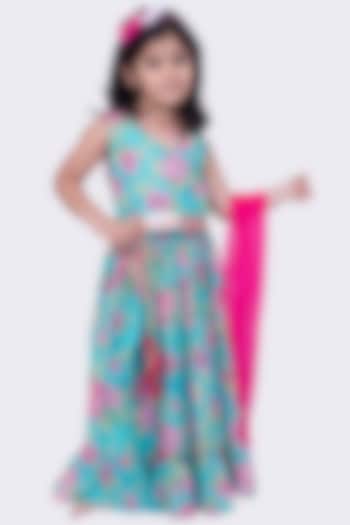 Sea Green Georgette Printed Lehenga Set For Girls by TWISHA at Pernia's Pop Up Shop