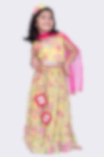 Yellow Georgette Printed Lehenga Set For Girls by TWISHA at Pernia's Pop Up Shop