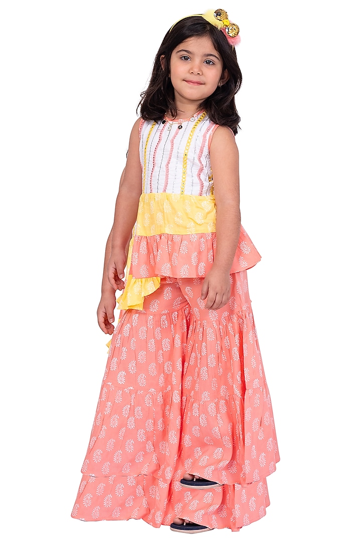 Coral Cotton Sharara Set For Girls by TWISHA at Pernia's Pop Up Shop