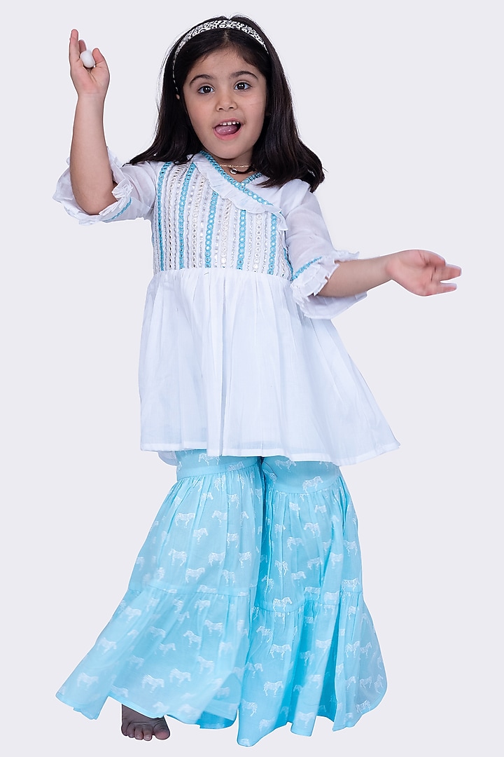 Blue Cotton Sharara Set For Girls by TWISHA at Pernia's Pop Up Shop