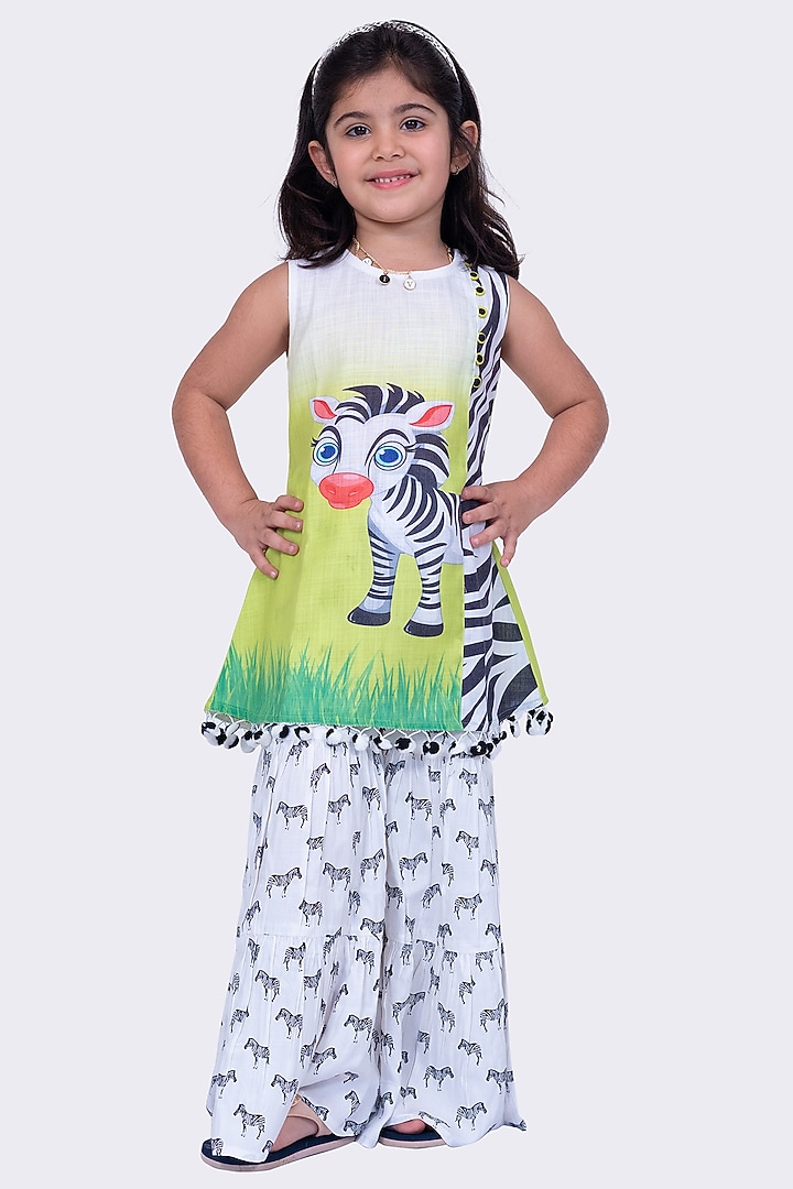 White Polyester Printed Sharara Set For Girls by TWISHA at Pernia's Pop Up Shop