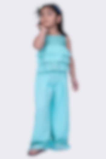 Sea Green Georgette Palazzo Pant Set For Girls by TWISHA at Pernia's Pop Up Shop