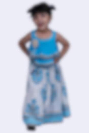Blue & White Polyester Printed Lehenga Set For Girls by TWISHA at Pernia's Pop Up Shop