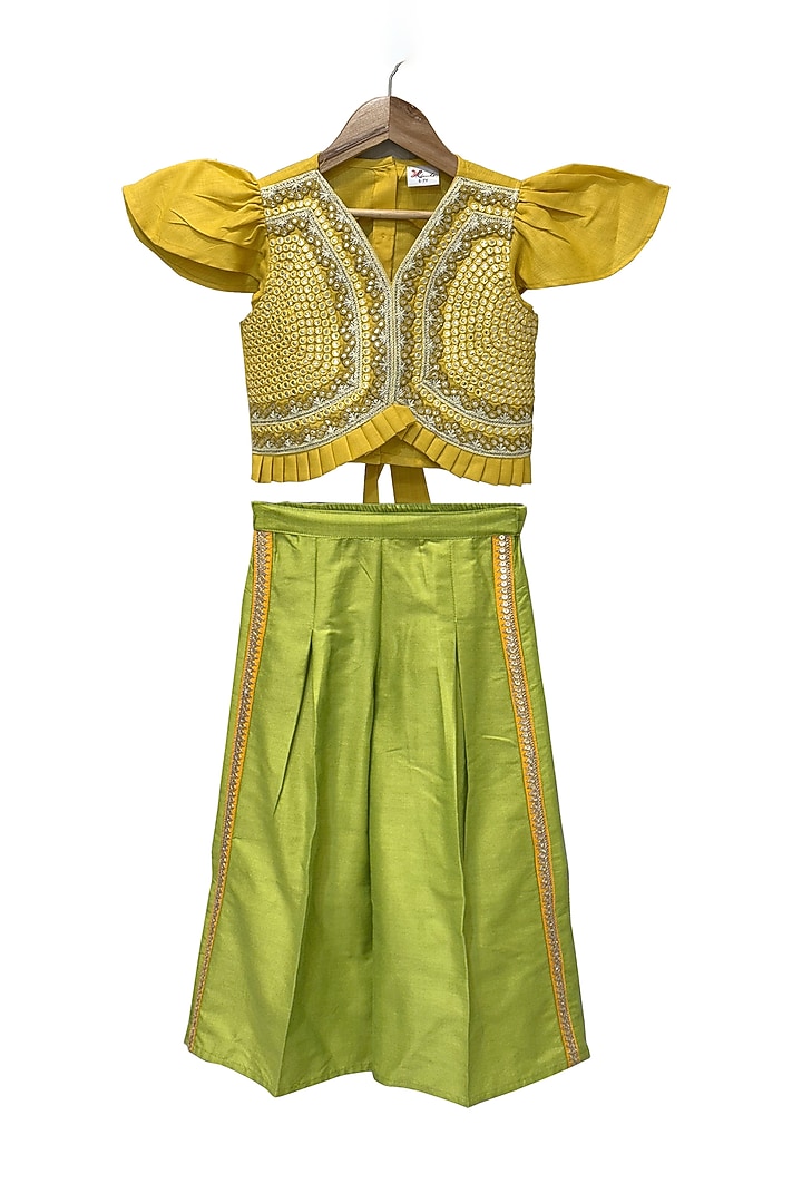 Lime Green Polyester Embellished Palazzo Pant Set For Girls by TWISHA at Pernia's Pop Up Shop