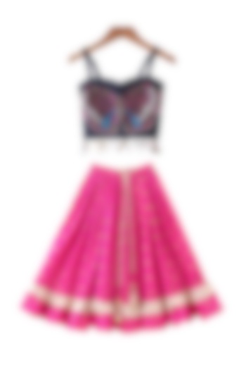 Pink Denim Printed Lehenga Set For Girls by TWISHA at Pernia's Pop Up Shop