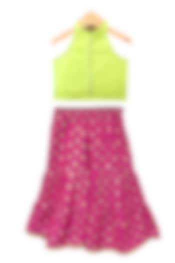 Pink Chanderi Printed Lehenga Set For Girls by TWISHA at Pernia's Pop Up Shop