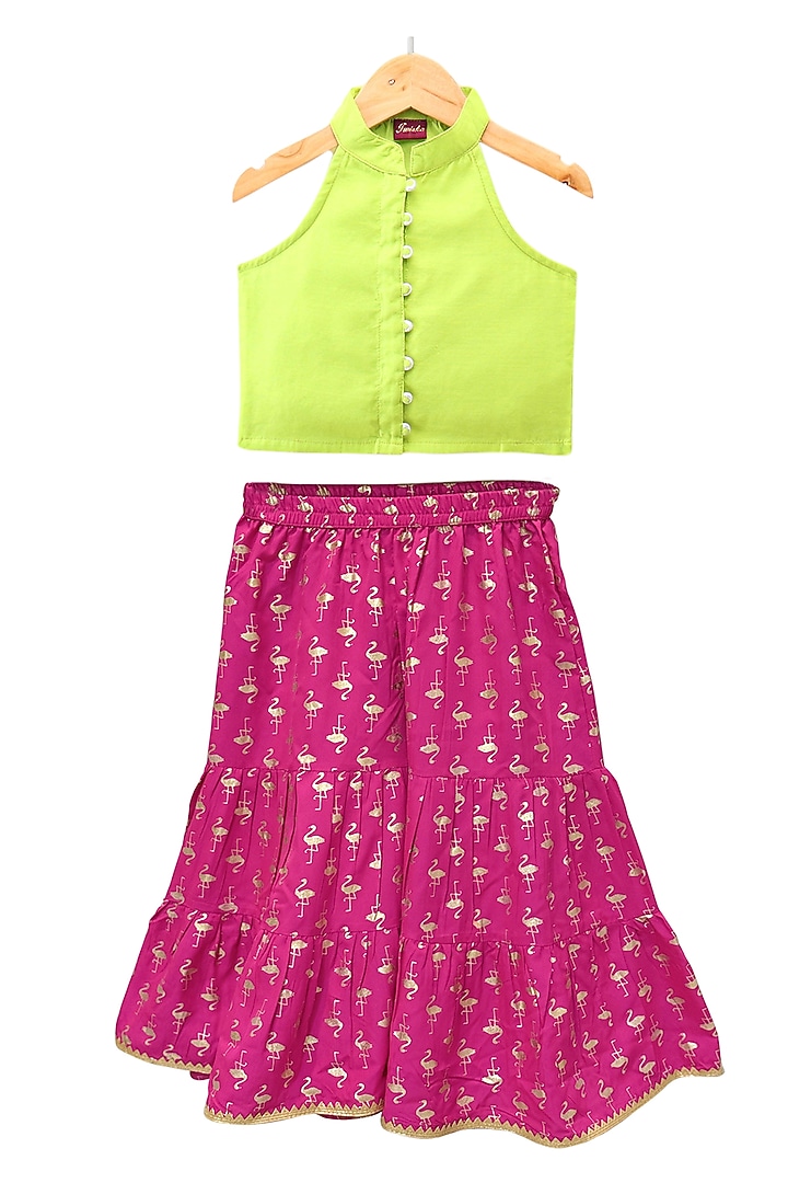 Pink Chanderi Printed Lehenga Set For Girls by TWISHA at Pernia's Pop Up Shop