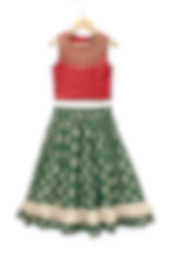 Green Polyester Printed Lehenga Set For Girls by TWISHA at Pernia's Pop Up Shop