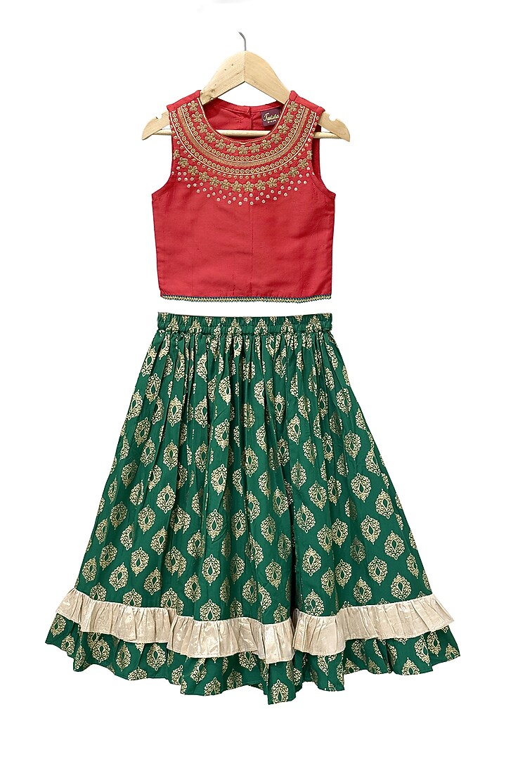 Green Polyester Printed Lehenga Set For Girls by TWISHA at Pernia's Pop Up Shop