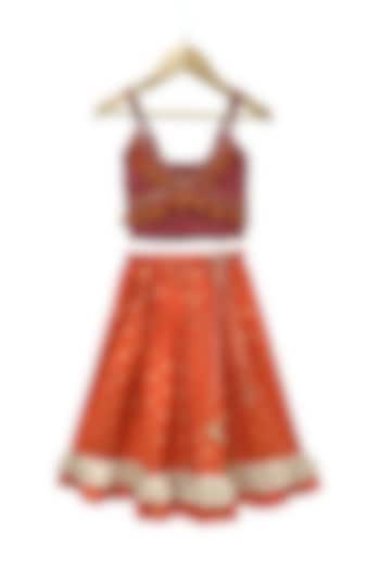 Orange Cotton Printed Lehenga Set For Girls by TWISHA at Pernia's Pop Up Shop
