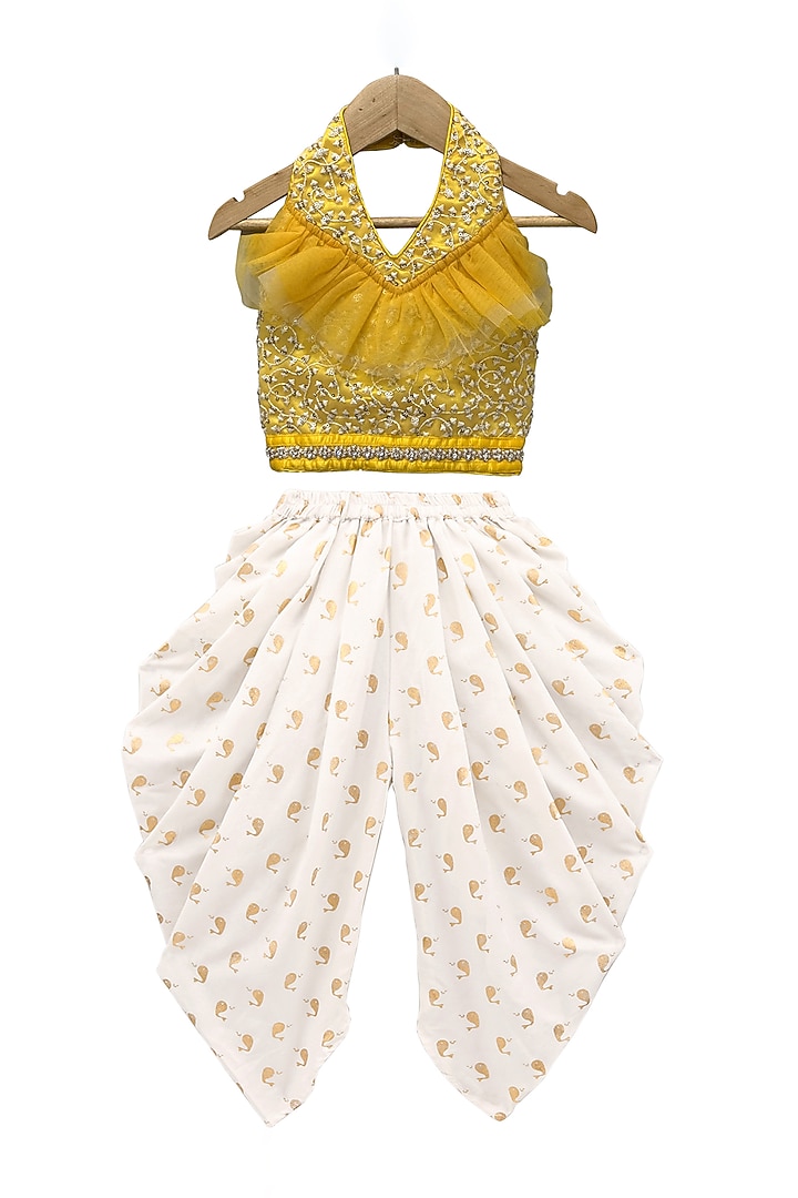 White Polyester Printed Dhoti Set For Girls by TWISHA at Pernia's Pop Up Shop