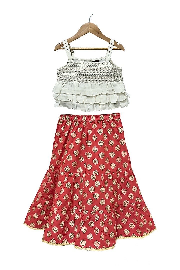 Red Polyester Printed Lehenga Set For Girls by TWISHA at Pernia's Pop Up Shop