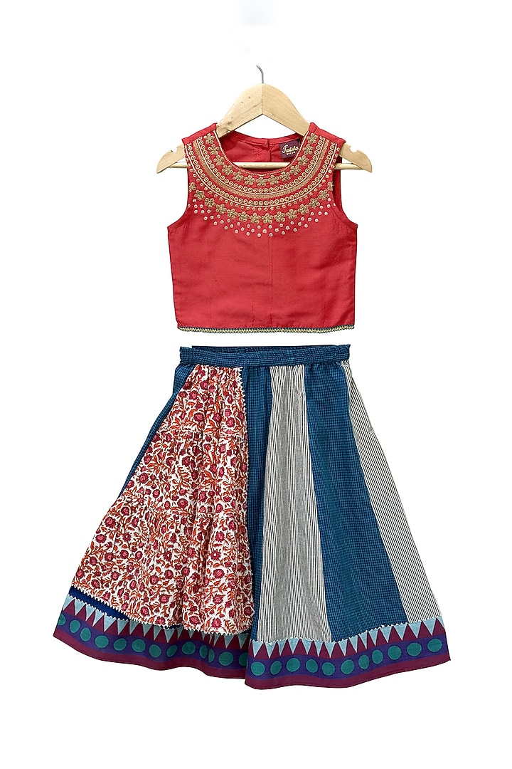Blue Polyester Printed Lehenga Set For Girls by TWISHA at Pernia's Pop Up Shop