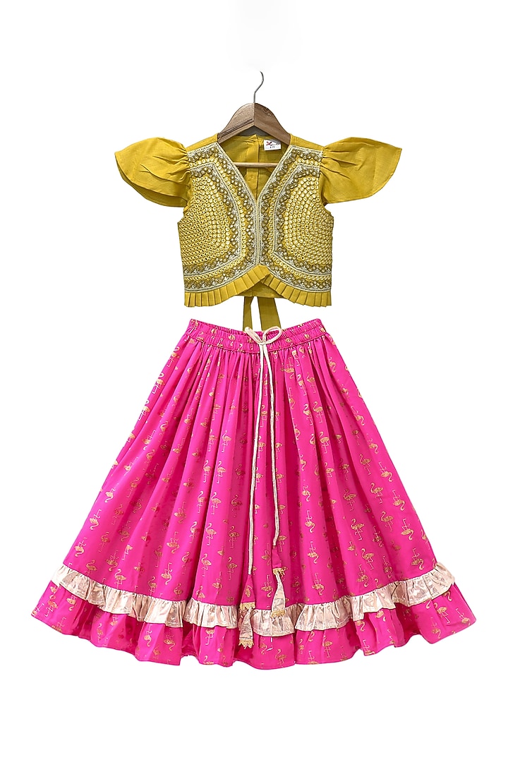 Pink Polyester Printed Lehenga Set For Girls by TWISHA at Pernia's Pop Up Shop