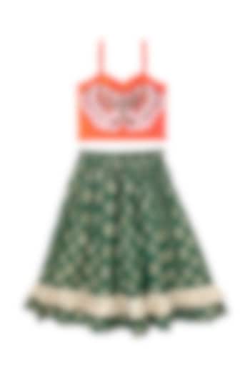 Green Polyester Printed Lehenga Set For Girls by TWISHA at Pernia's Pop Up Shop