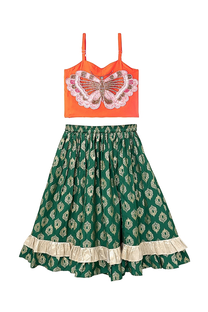 Green Polyester Printed Lehenga Set For Girls by TWISHA at Pernia's Pop Up Shop