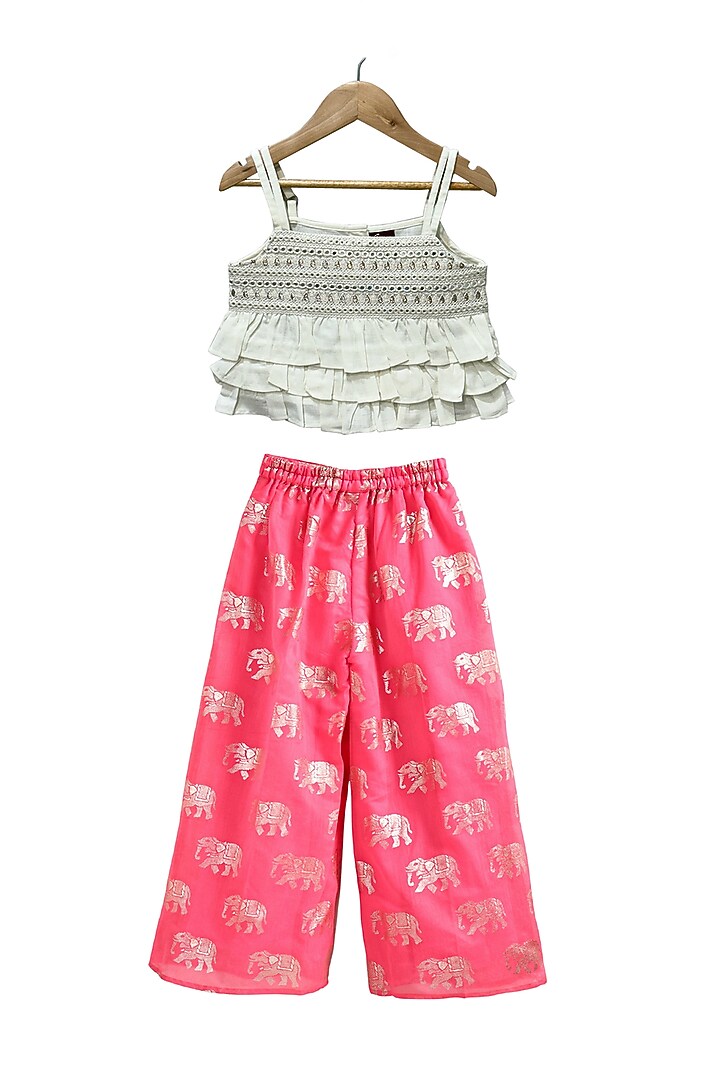 Coral Chanderi Printed Palazzo Pant Set For Girls by TWISHA at Pernia's Pop Up Shop