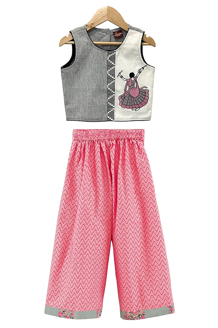 Coral Cotton Printed Palazzo Pant Set For Girls by TWISHA at Pernia's Pop Up Shop