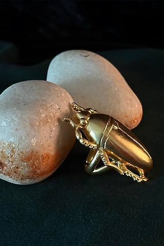 Gold Electo-Plated Hot Enameled Beetle Ring by TWYLA TREASURES