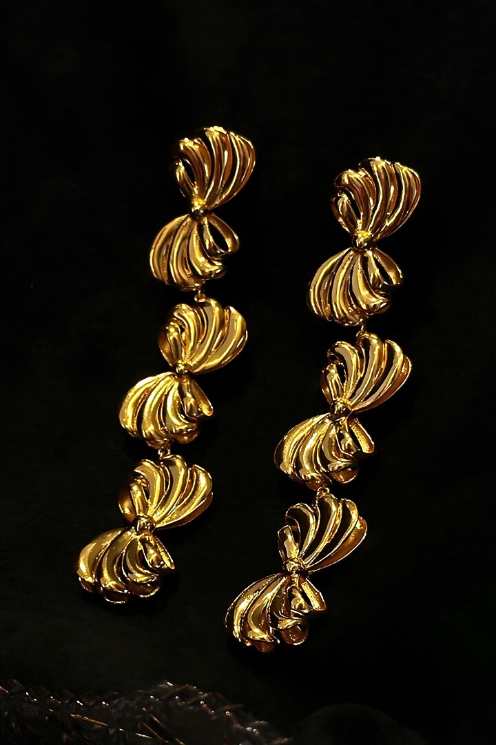 Gold Electo-Plated Hot Enameled Bow Dangler Earrings by TWYLA TREASURES at Pernia's Pop Up Shop