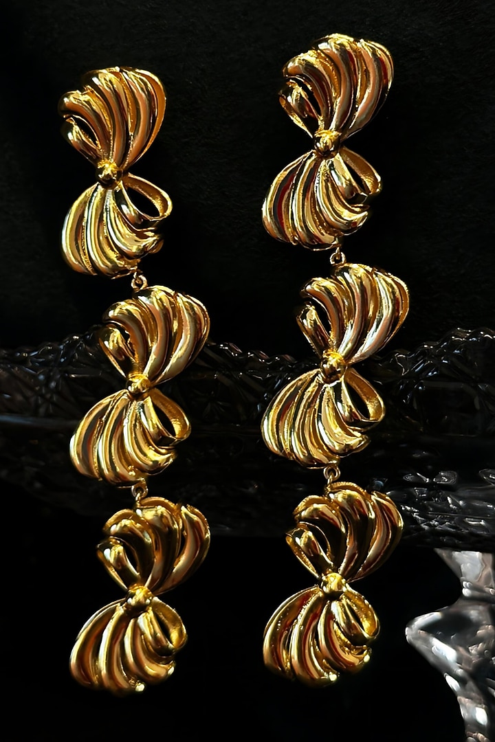 Gold Electo-Plated Hot Enameled Bow Dangler Earrings by TWYLA TREASURES at Pernia's Pop Up Shop