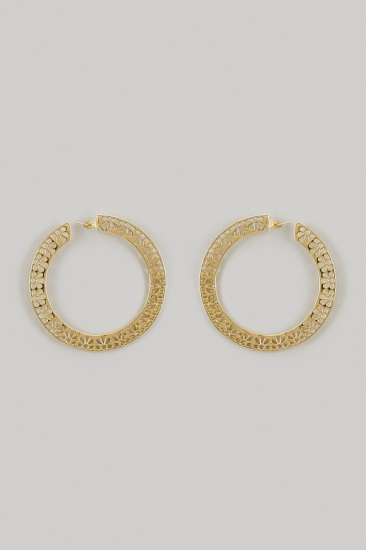 Gold Finish Lotus Hoop Earrings by TWYLA TREASURES