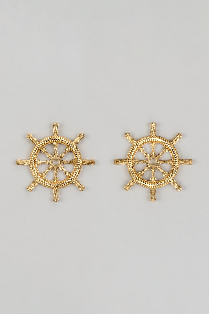 Gold Finish Shipwheel Earrings by TWYLA TREASURES