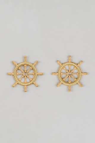 Gold Finish Shipwheel Earrings by TWYLA TREASURES