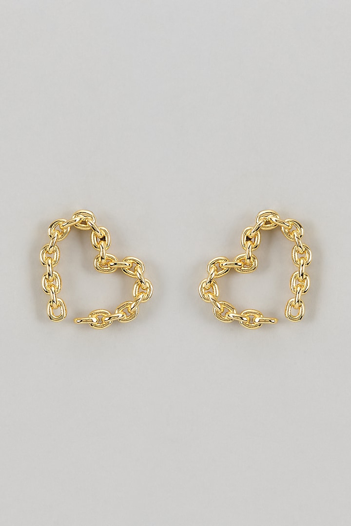 Gold Finish Chain Heart Stud Earrings by TWYLA TREASURES