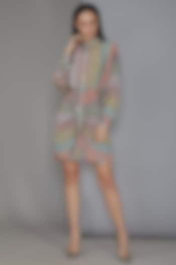 Multi-Colored Crepe Chevron Printed Mini Dress by Twinkle Hanspal
