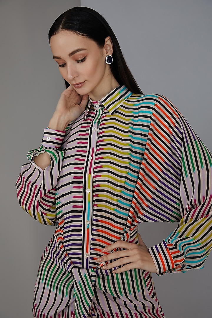 Multi-Colored Crepe Chevron Printed Mini Summer Dress by Twinkle Hanspal at Pernia's Pop Up Shop