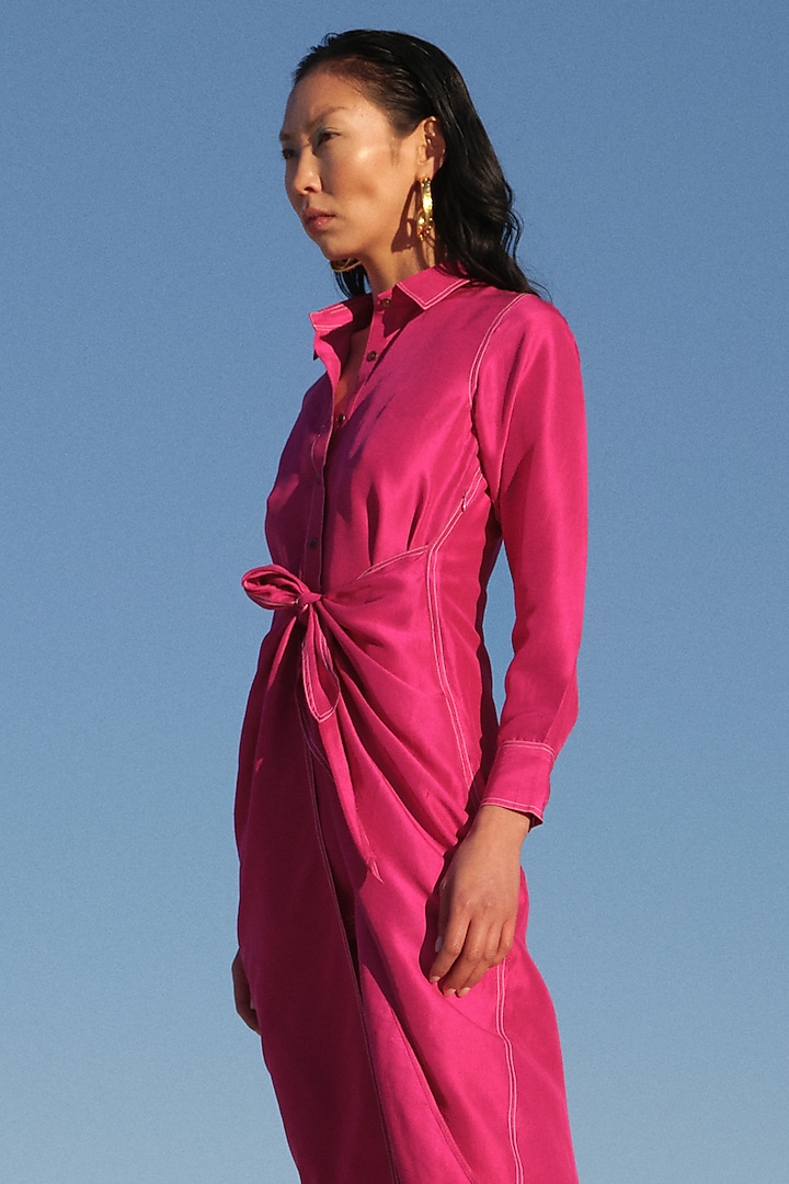Fuchsia Pure Silk Vacation Shirt Dress by Twinkle Hanspal at Pernia's Pop Up Shop