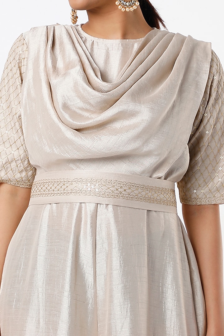 Beige Hand Embroidered Jumpsuit by Twinkle Hanspal at Pernia's Pop Up Shop