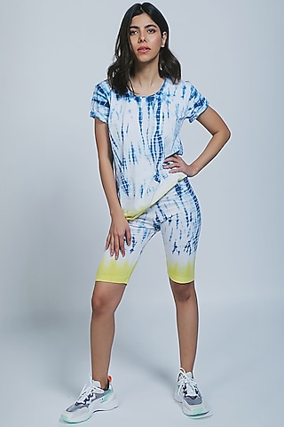 White Tie-Dye Top With Shorts by TUNA ACTIVE