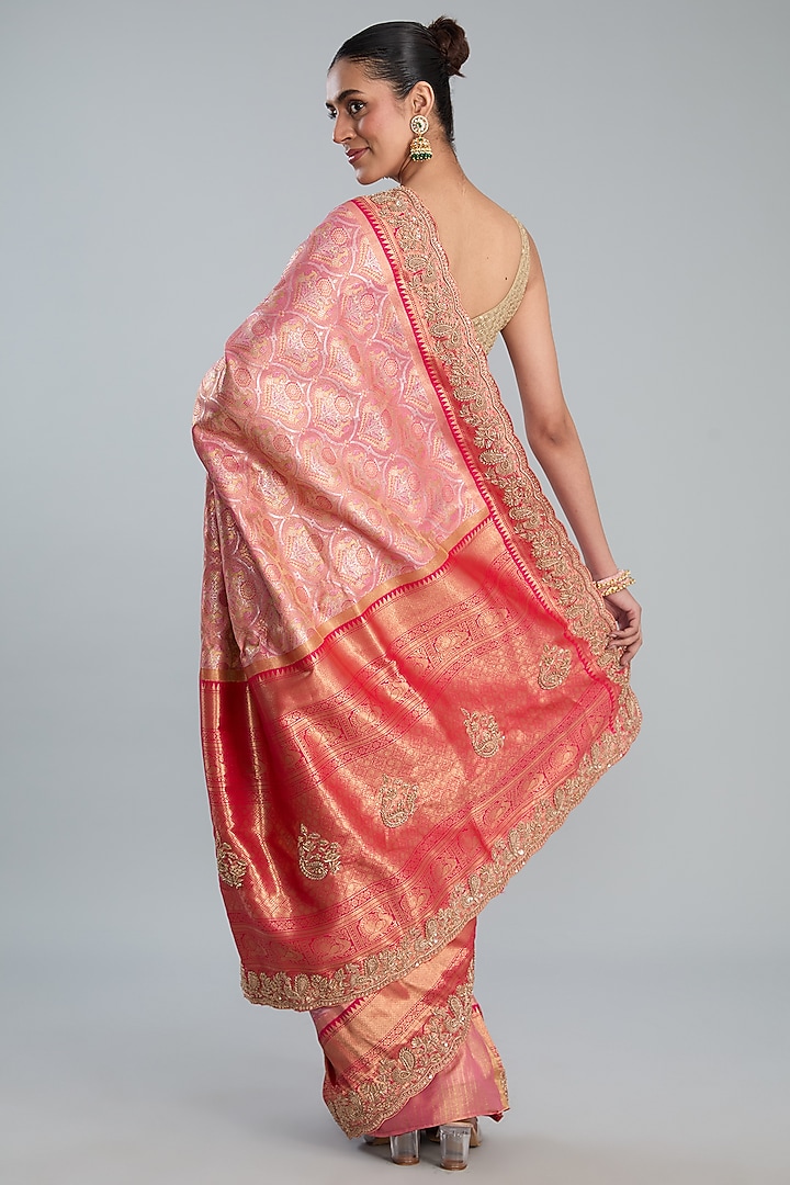 Pink Vegan Silk Printed Wedding Saree Set by TYAASHU at Pernia's Pop Up Shop