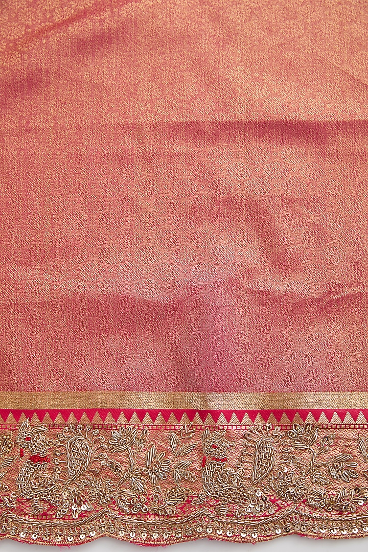 Pink Vegan Silk Printed Wedding Saree Set by TYAASHU at Pernia's Pop Up Shop