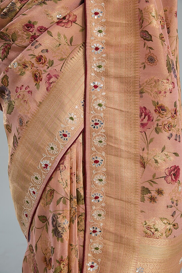 Beige Vegan Silk Printed Festive Saree Set by TYAASHU at Pernia's Pop Up Shop