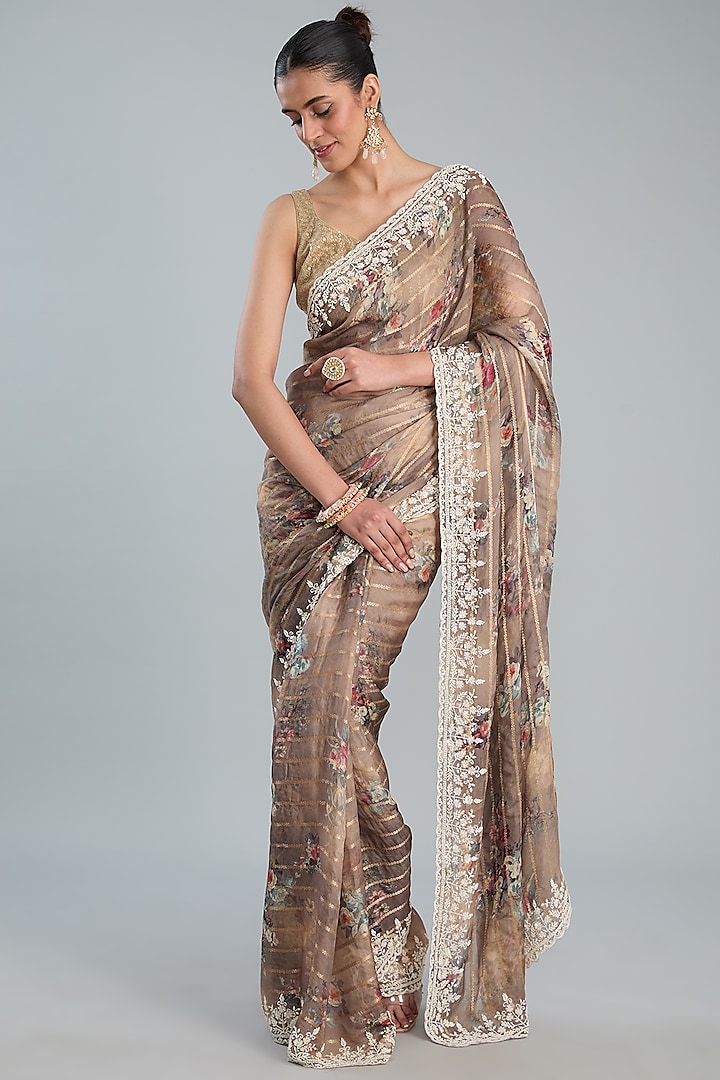 Multi-Colored Tissue Printed Saree Set by TYAASHU