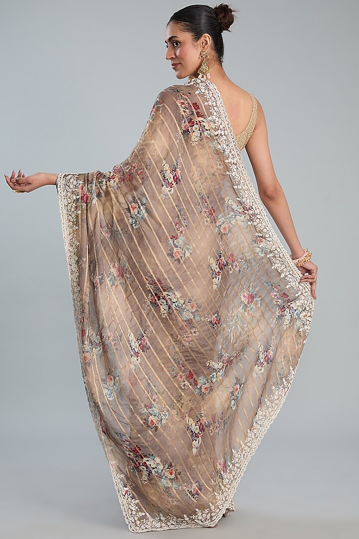 Multi-Colored Tissue Printed Party Wear Saree Set by TYAASHU at Pernia's Pop Up Shop