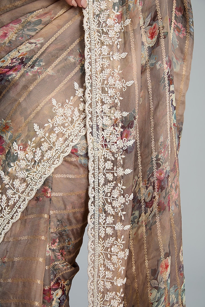 Multi-Colored Tissue Printed Party Wear Saree Set by TYAASHU at Pernia's Pop Up Shop